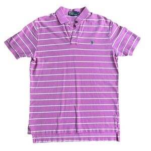 Polo Ralph Lauren Men's Pink White Stripe Polo Shirt M Short Sleeve Cotton